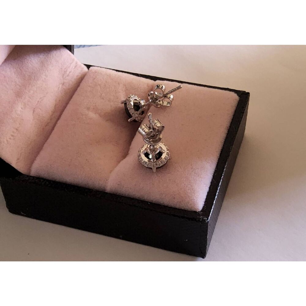 CERTIFIED Genuine Blue & White Moissanite 2Ct Round Stud Earrings-18K/925SS - Picture 3 of 8